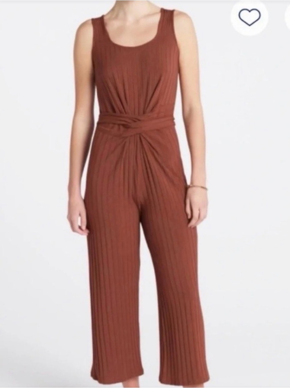 Amour Vert Briar Sleeveless Ribbed Knot-Front Jumpsuit in Rust